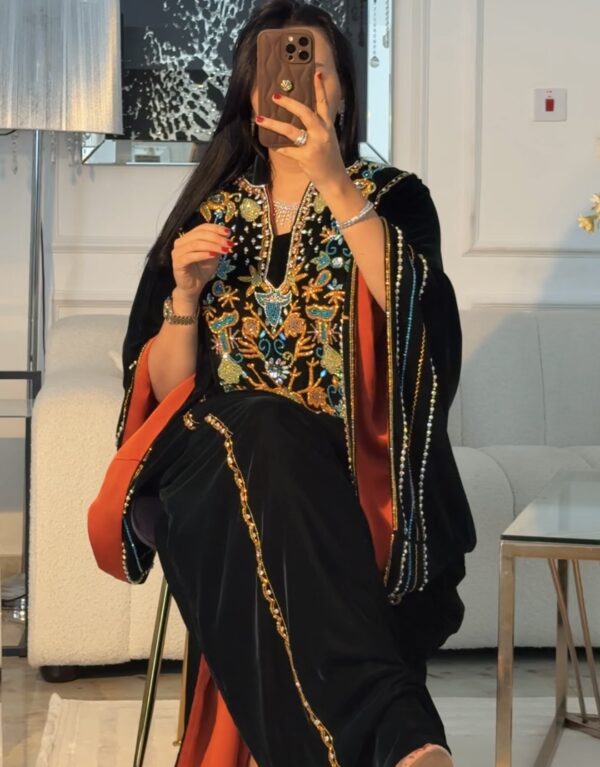 Velvet fully hand work embroidered khaliji modern dress